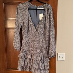 Astr Long Sleeve Blue Floral Dress